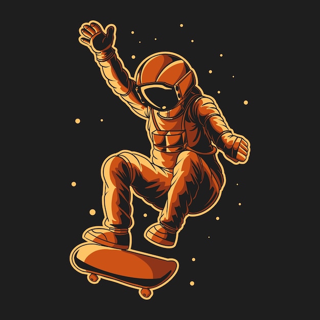 Astronaut skateboarden op de ruimte