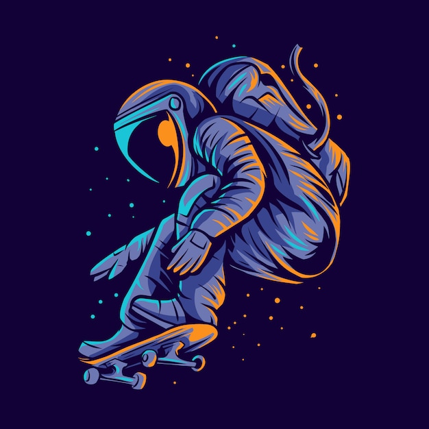 Astronaut skateboarding jump  illustration