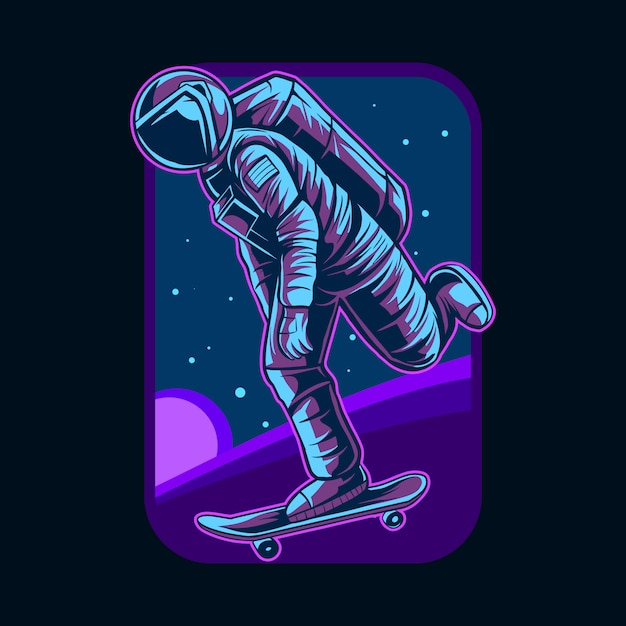 Astronaut skateboarding on planet   illustration