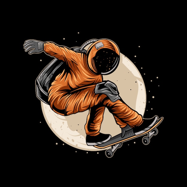 Astronaut skateboarding on the space moon