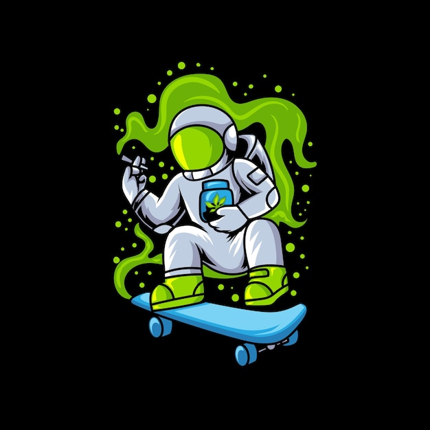 Skateboarding astronauta con illustrazione di fumatori