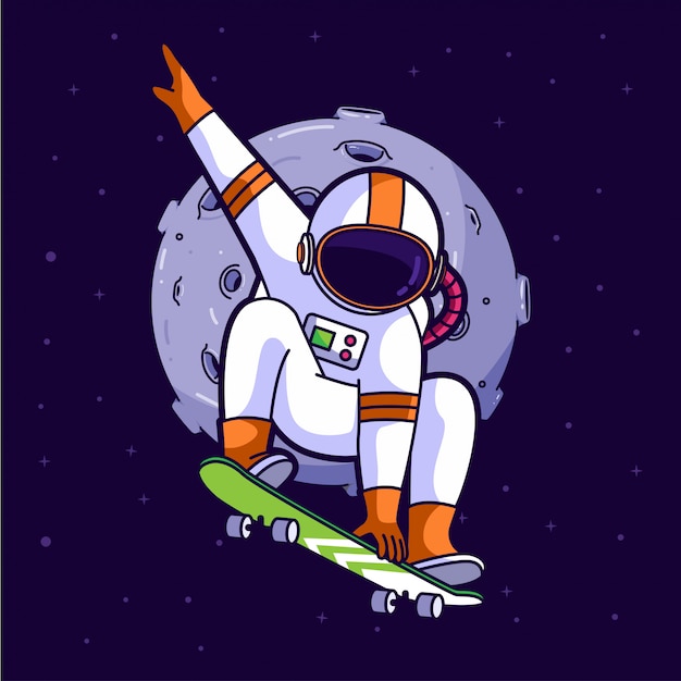 Astronaut skater in de ruimte