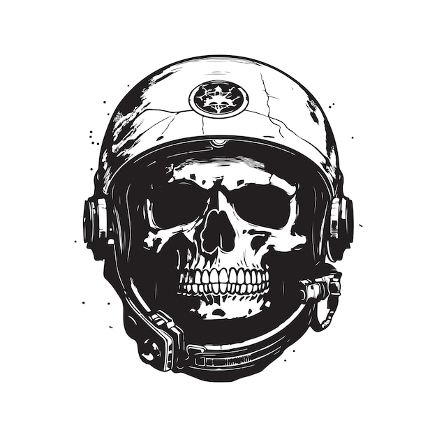 Vector astronaut skull vintage logo concept black and white color hand drawn illustration