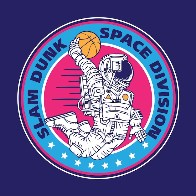 Astronaut Slam Dunk Basketbal In Ruimte Embleem Logo Ontwerp