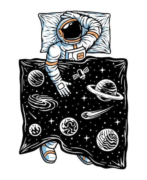 宇宙のイラストで眠っている宇宙飛行士