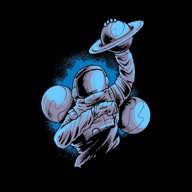 Astronaut space planet illustration premium vector