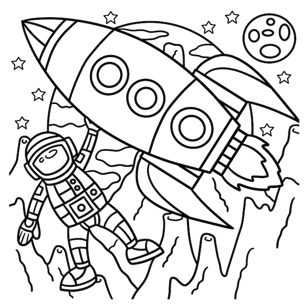 Astronaut Space Rocket Ship Coloring Page for Kids