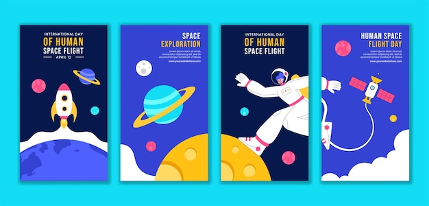 Astronaut in Space Social Media Stories Template for Human Space Flight Celebration