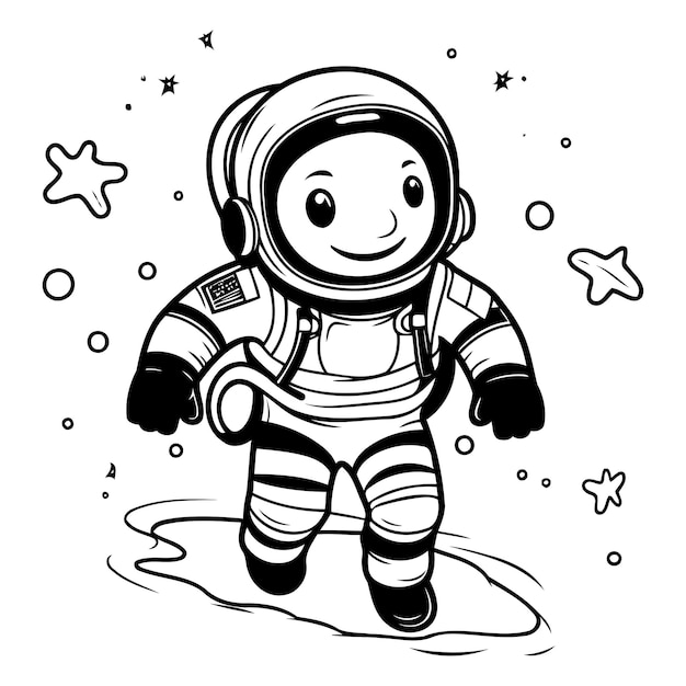 Vector astronaut in space suit black and white vector illustration