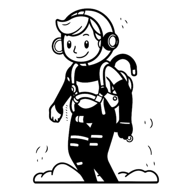 Astronaut in space suit in cartoon style