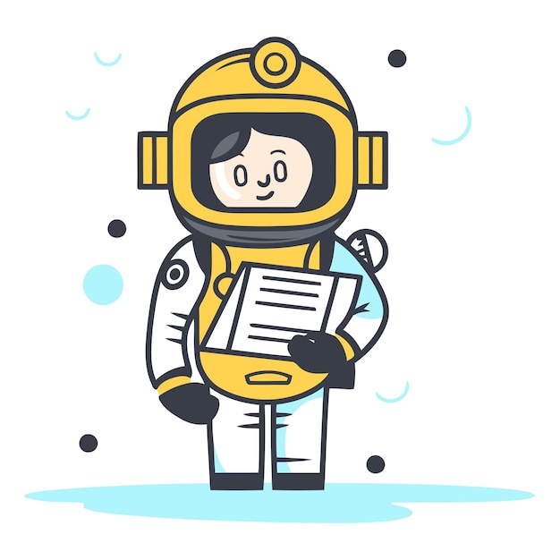 Vector astronaut in space suit holding a book