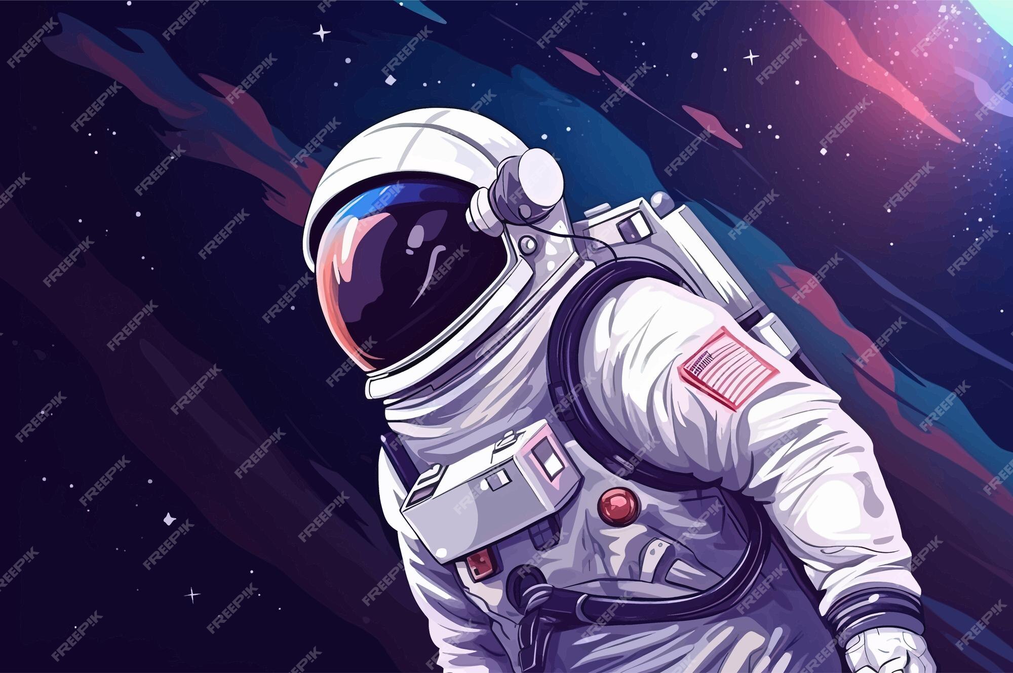 Spaceman in pressure suit out space among stars Vector Image