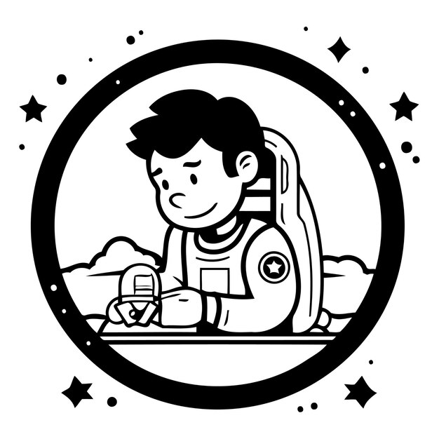 宇宙の宇宙飛行士 平面漫画スタイルのベクトルイラスト