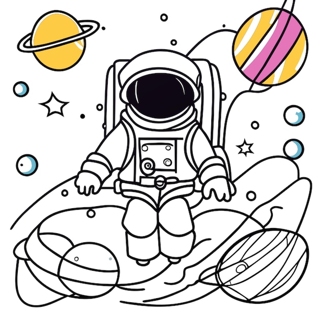 astronaut in the space vector illustration line art