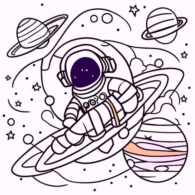 astronaut in the space vector illustration line art