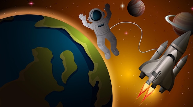 astronaut and spaceship in space scene