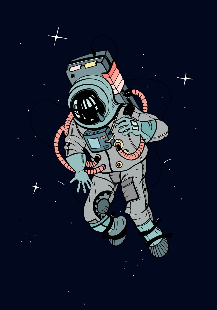 Vector astronaut in spacesuit. cosmonaut in space on the dark background of stars. colorful   illustration.