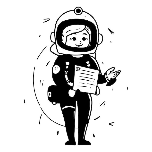 Astronaut in spacesuit and helmet with checklist