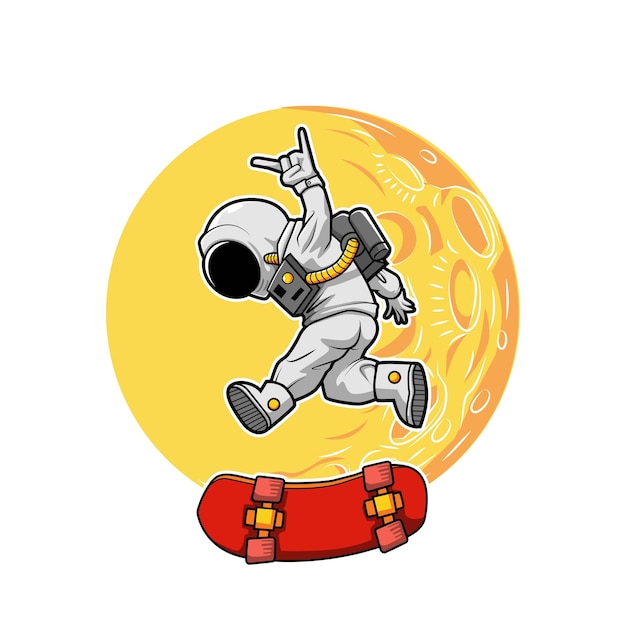 astronaut spelen skate board vector illustratie ontwerp
