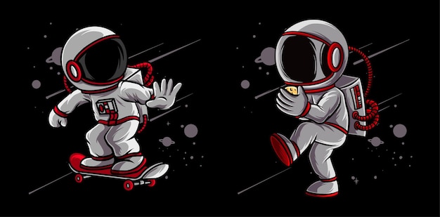 Vector astronaut sport honkbal en skate