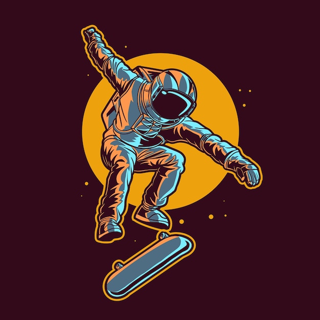 Astronaut springen op ruimte skateboarden met maan achtergrond