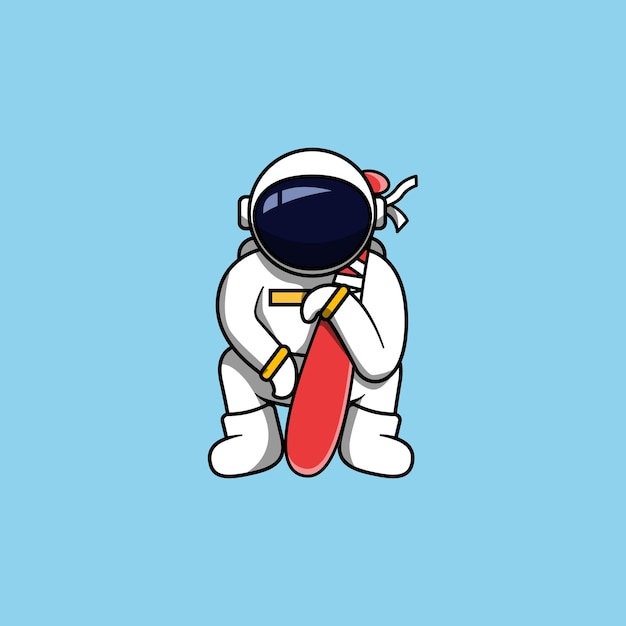 Astronaut squat knuffel honkbalknuppel cartoon vectorillustratie