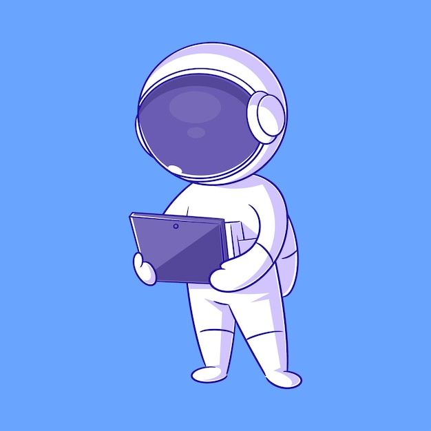 Astronaut standing playing on tablet