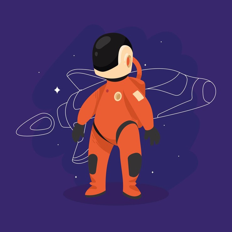 Vector astronaut standing with spaceship