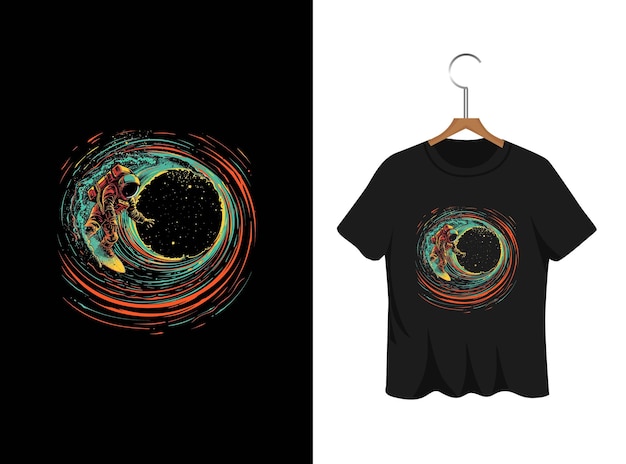 Vector astronaut surfing blackhole t shirt design template