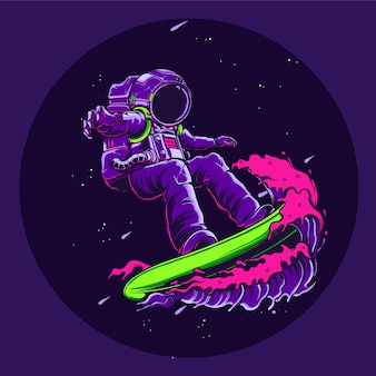 Astronauta surf nell'illustrazione dello spazio