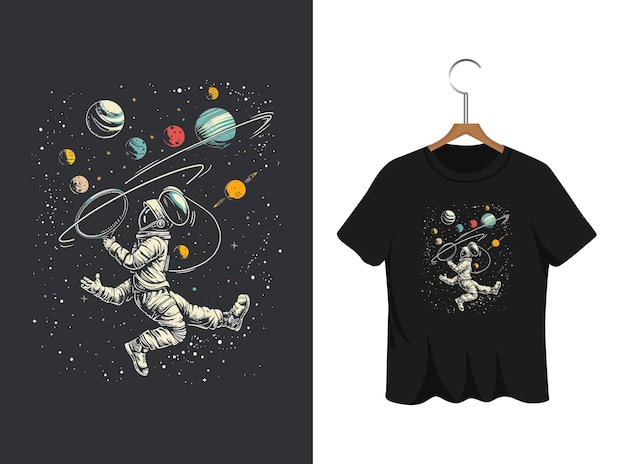 宇宙飛行士のテニスTシャツデザインのテンプレート