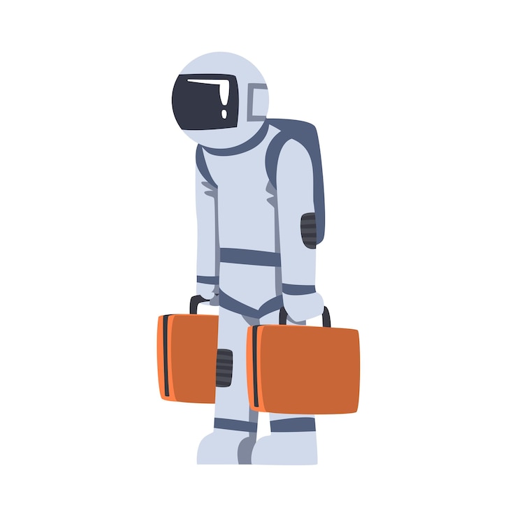 Vector astronaut traveling with luggage space tourist character in space suit cartoon vector illustration
