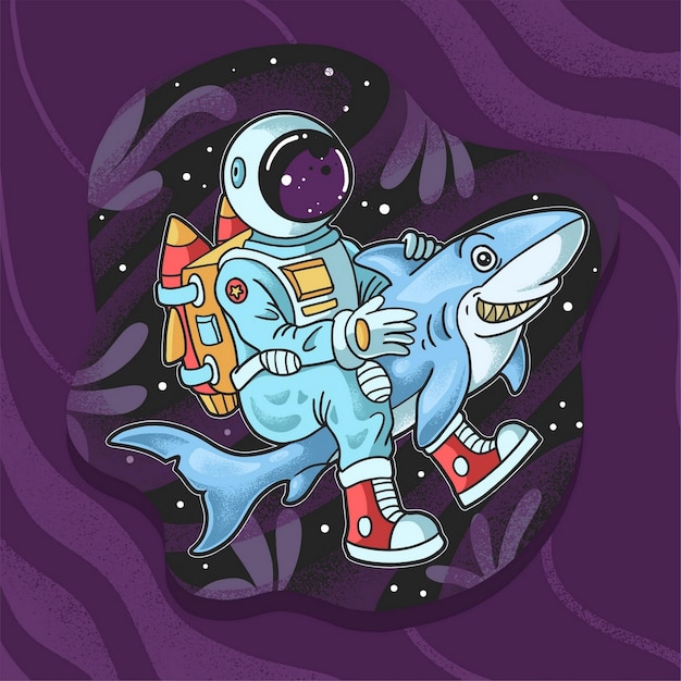 Vector astronaut traveling with shark concept