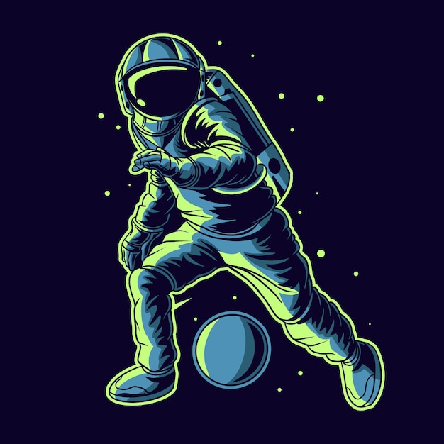 Astronaut vector dribbling ball on space