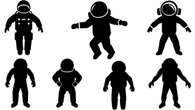 Astronaut vector silhouet bundel geïsoleerd op witte achtergrond 2