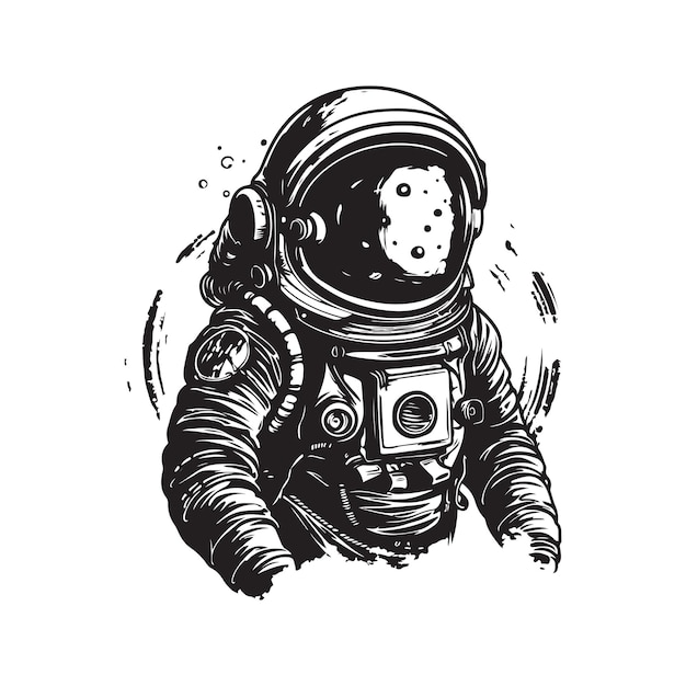 Astronaut vintage logo concept zwart-witte kleur hand getekende illustratie