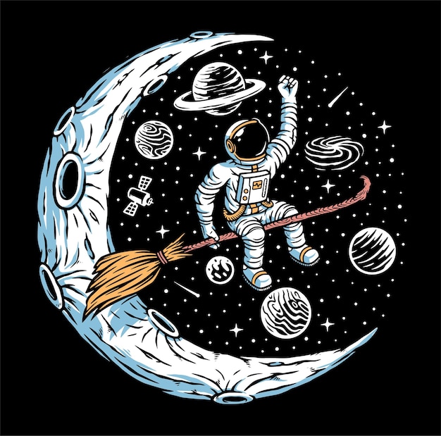 Vector astronaut witch on the moon illustration