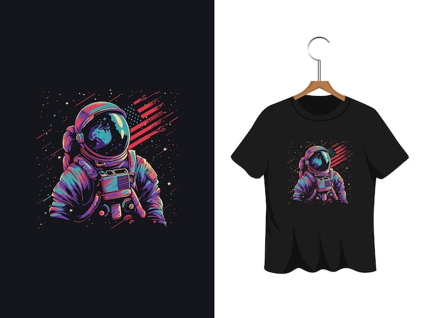Vector astronaut with american flag t shirt design