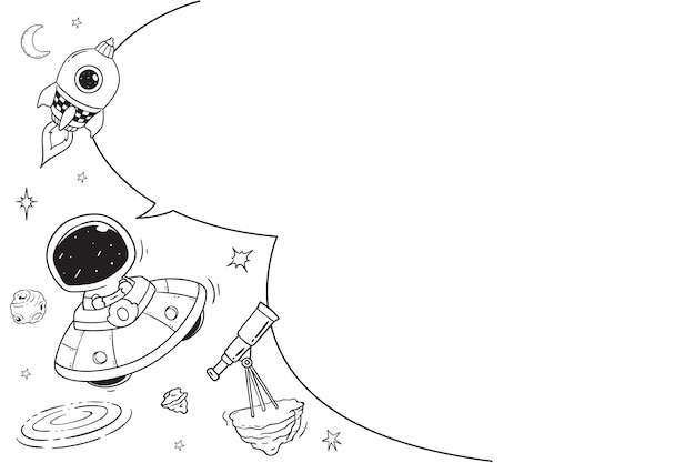 Vettore astronauta con buble discorso vuoto, illustrazione di doodle