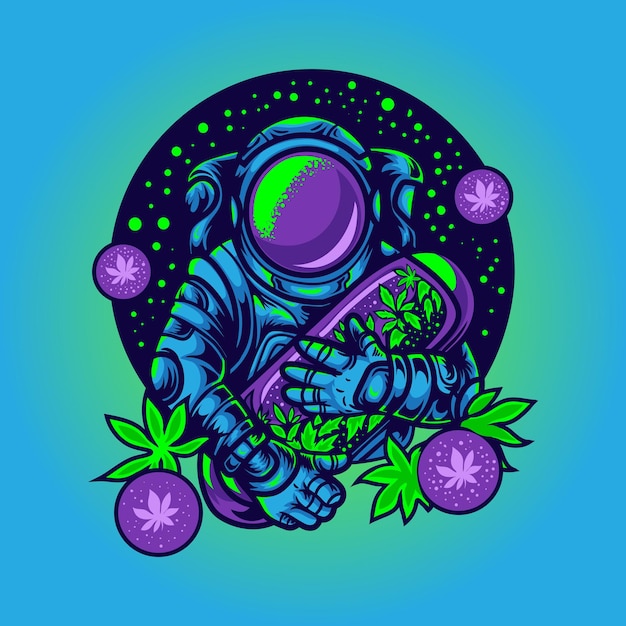 Astronaut with cannabis capsule illustration