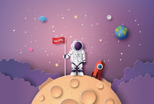 Astronaut with Flag on the moon,