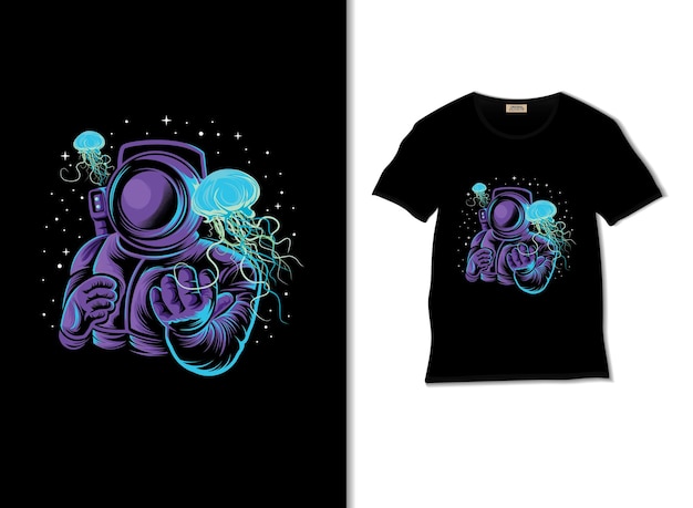 Vector astronaut with jellyfish illustration with t shirt design