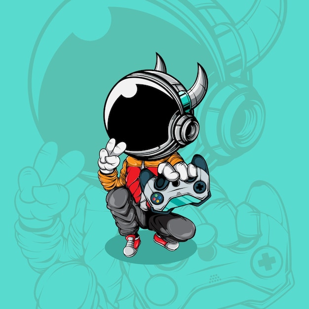 The astronaut with the joystick gamepad illustration