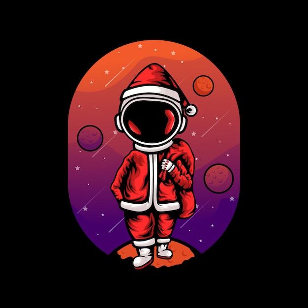 벡터 산타 클로스 의상을 입은 우주 비행사