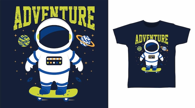 Astronaut with skateboard cartoon tshirt arts design