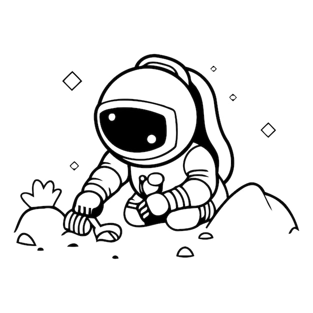 Vector astronaut zit op het zand leuke cartoon vector illustratie