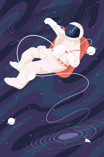 Astronaut zweeft in de ruimte.