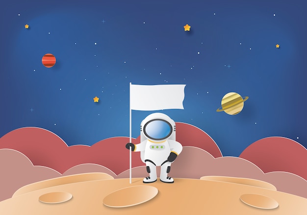 Astronauten staan op de maan met een vlag