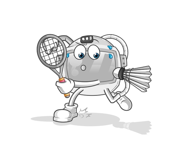 Vector astronautenhelm die badmintonillustratie speelt. karakter vector