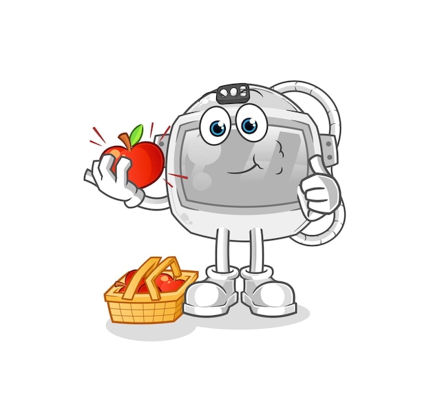 astronautenhelm die een appelillustratie eet. karakter vector